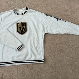 Champion White Crewneck Sweater with Black Trim and Vegas Golden Knights Patch